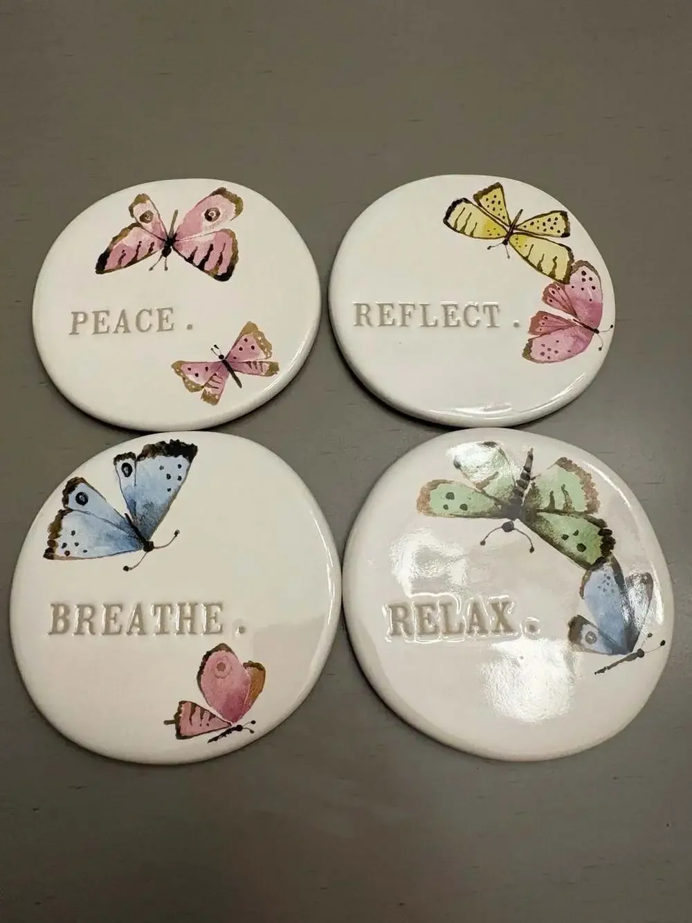Rae Dunn Artisan Collection Butterfly Ceramic Coaster Set of 4